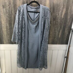 Maya Brooke blue 2 piece beaded dress & lace jacket size 16